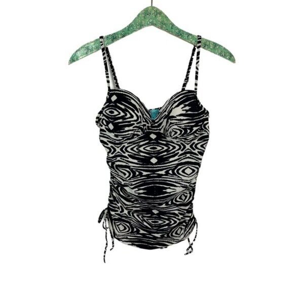 Assets By Spanx Printed Tankini Top Ruched Padded Swimwear Adjustable Straps M - Picture 1 of 7